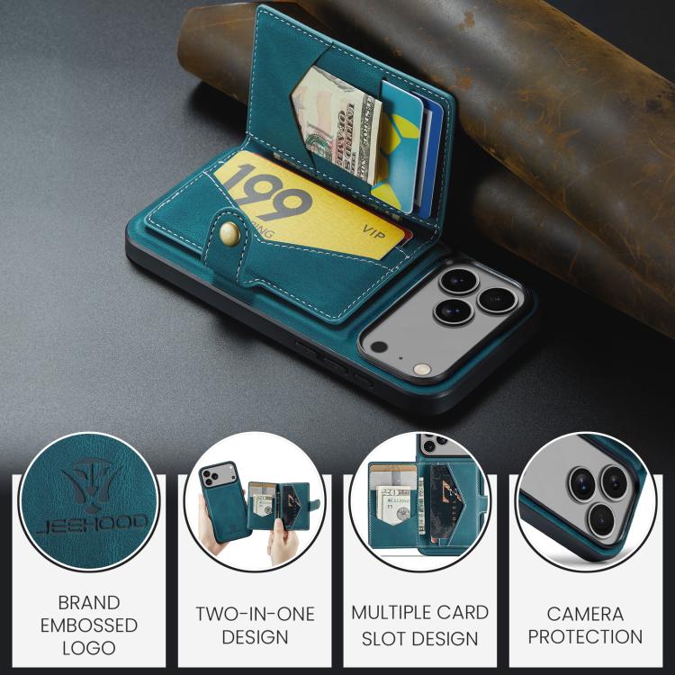For iPhone 17 Pro JEEHOOD J01 Retro Magnetic Detachable Wallet Phone Case(Blue) - iPhone 17 Pro Cases by JEEHOOD | Online Shopping UK | buy2fix