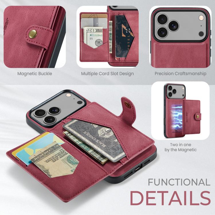 For iPhone 17 Pro JEEHOOD J01 Retro Magnetic Detachable Wallet Phone Case(Red) - iPhone 17 Pro Cases by JEEHOOD | Online Shopping UK | buy2fix