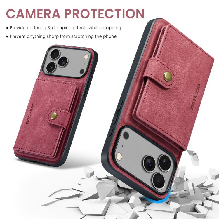 For iPhone 17 Pro JEEHOOD J01 Retro Magnetic Detachable Wallet Phone Case(Red) - iPhone 17 Pro Cases by JEEHOOD | Online Shopping UK | buy2fix