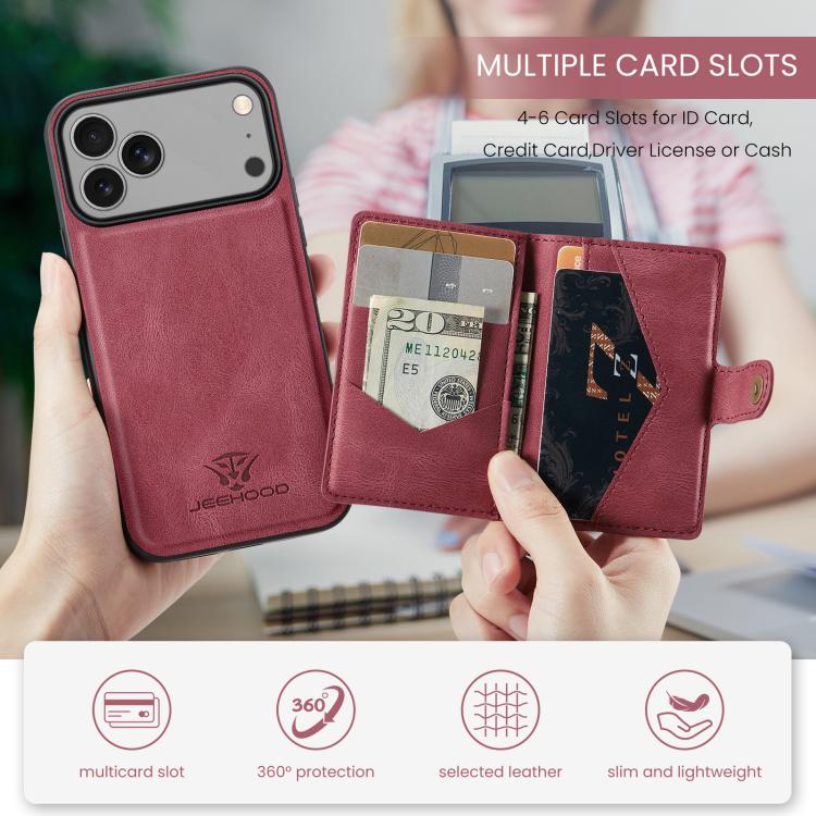 For iPhone 17 Pro JEEHOOD J01 Retro Magnetic Detachable Wallet Phone Case(Red) - iPhone 17 Pro Cases by JEEHOOD | Online Shopping UK | buy2fix