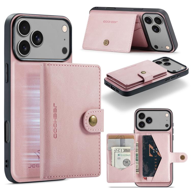 For iPhone 17 Pro JEEHOOD J01 Retro Magnetic Detachable Wallet Phone Case(Pink) - iPhone 17 Pro Cases by JEEHOOD | Online Shopping UK | buy2fix