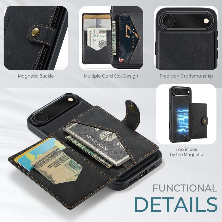 For iPhone Air JEEHOOD J01 Retro Magnetic Detachable Wallet Phone Case(Black) - iPhone Air Cases by JEEHOOD | Online Shopping UK | buy2fix