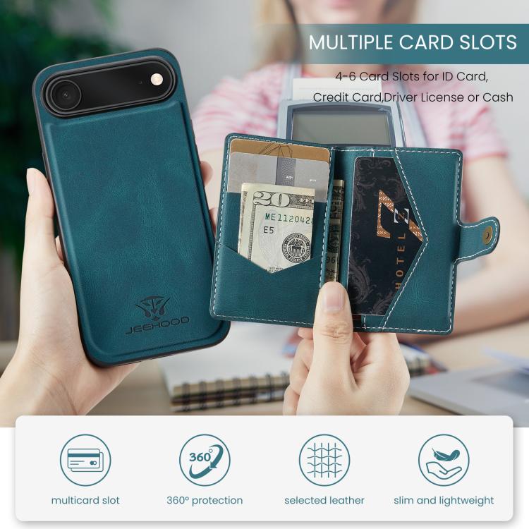 For iPhone 17 Air JEEHOOD J01 Retro Magnetic Detachable Wallet Phone Case(Blue) - iPhone 17 Air Cases by JEEHOOD | Online Shopping UK | buy2fix