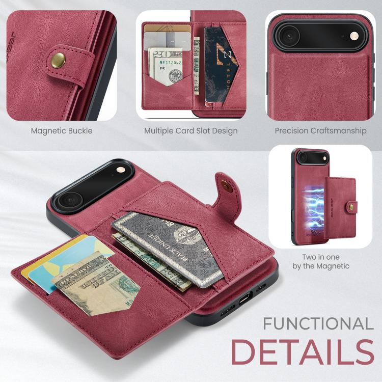 For iPhone Air JEEHOOD J01 Retro Magnetic Detachable Wallet Phone Case(Red) - iPhone Air Cases by JEEHOOD | Online Shopping UK | buy2fix