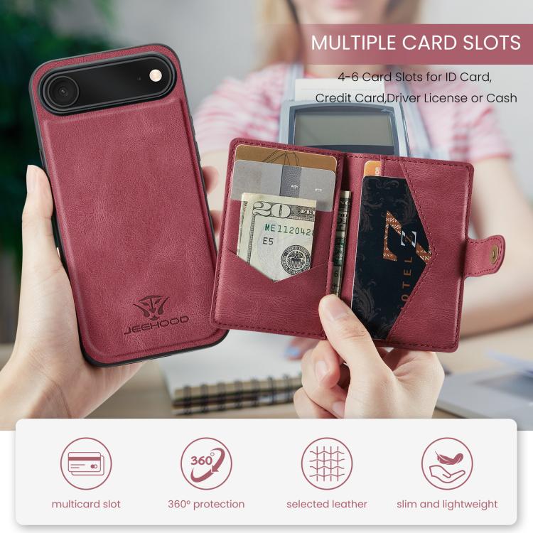 For iPhone Air JEEHOOD J01 Retro Magnetic Detachable Wallet Phone Case(Red) - iPhone Air Cases by JEEHOOD | Online Shopping UK | buy2fix