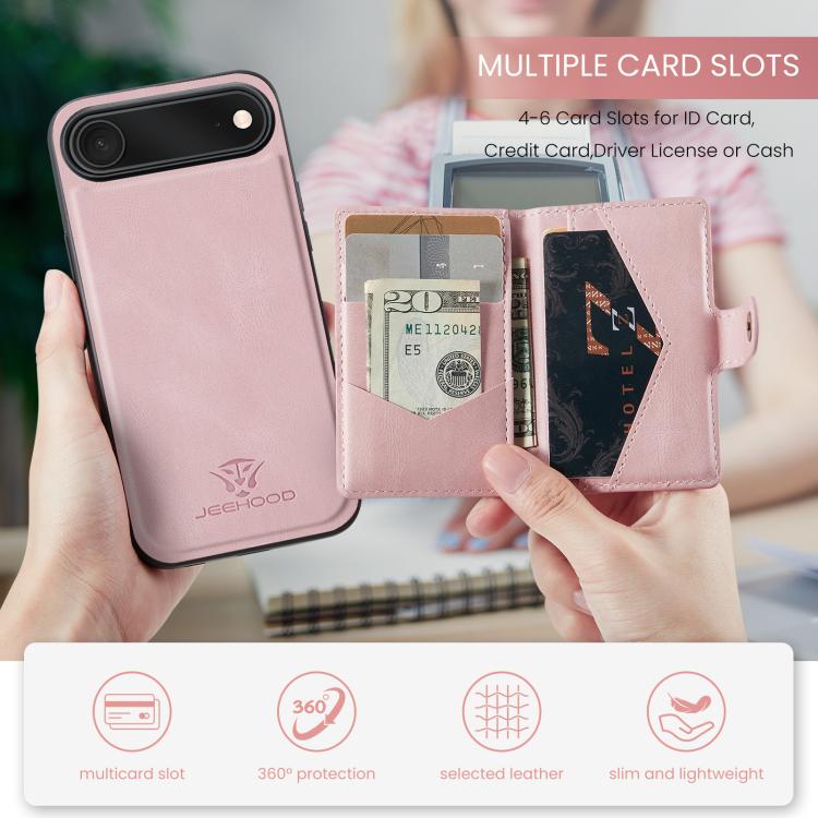For iPhone Air JEEHOOD J01 Retro Magnetic Detachable Wallet Phone Case(Pink) - iPhone Air Cases by JEEHOOD | Online Shopping UK | buy2fix