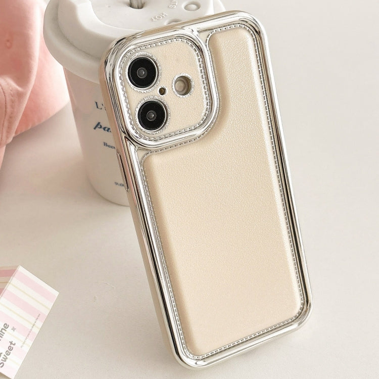 For iPhone 16 Plus Electroplated Edge Frosted Leather TPU Phone Case(Apricot Color) by buy2fix