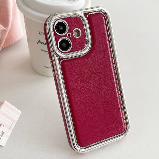 For iPhone 16 Plus Electroplated Edge Frosted Leather TPU Phone Case(Wine Red) by buy2fix