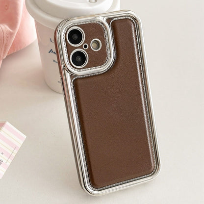 For iPhone 16 Electroplated Edge Frosted Leather TPU Phone Case(Coffee Color) by buy2fix