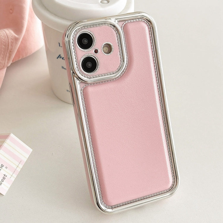 For iPhone 16 Electroplated Edge Frosted Leather TPU Phone Case(Pink) - iPhone 16 Cases by buy2fix | Online Shopping UK | buy2fix