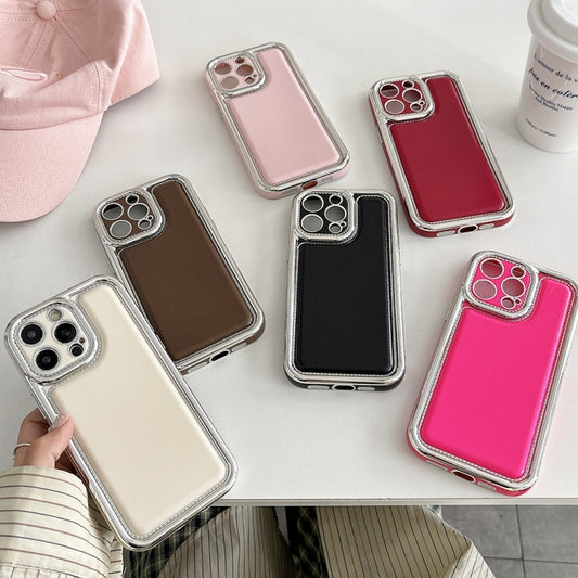 For iPhone 16 Plus Electroplated Edge Frosted Leather TPU Phone Case(Wine Red) by buy2fix