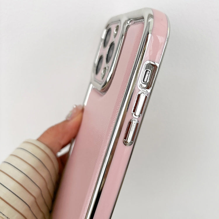 For iPhone 16 Electroplated Edge Frosted Leather TPU Phone Case(Apricot Color) by buy2fix