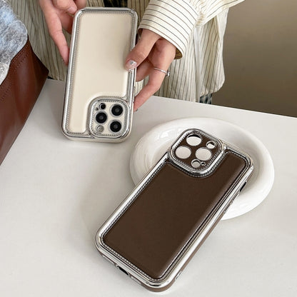 For iPhone 16 Electroplated Edge Frosted Leather TPU Phone Case(Black) by buy2fix