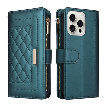 For iPhone 16 Pro Max Crossbody Zipper Wallet Rhombus Leather Phone Case(Green) - iPhone 16 Pro Max Cases by buy2fix | Online Shopping UK | buy2fix