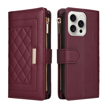 For iPhone 16 Pro Max Crossbody Zipper Wallet Rhombus Leather Phone Case(Wine Red) - iPhone 16 Pro Max Cases by buy2fix | Online Shopping UK | buy2fix