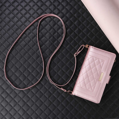 For iPhone 16 Crossbody Zipper Wallet Rhombus Leather Phone Case(Rose Gold) by buy2fix