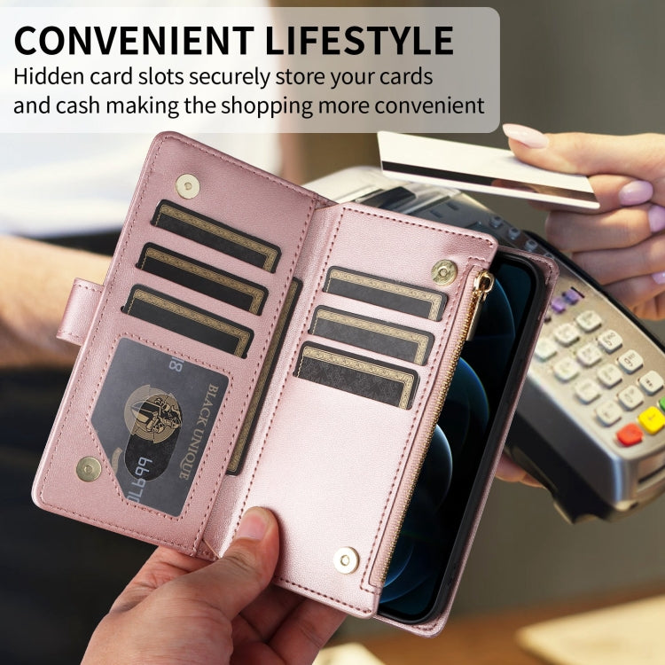 For iPhone 16 Crossbody Zipper Wallet Rhombus Leather Phone Case(Rose Gold) by buy2fix