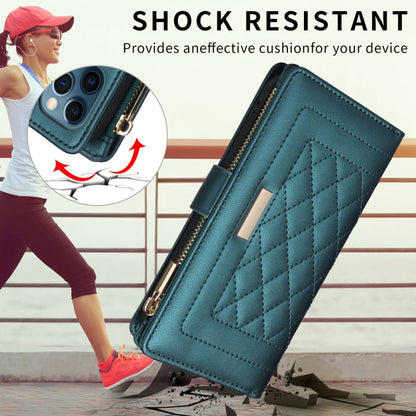 For iPhone 15 Pro Max Crossbody Zipper Wallet Rhombus Leather Phone Case(Green) - iPhone 15 Pro Max Cases by buy2fix | Online Shopping UK | buy2fix