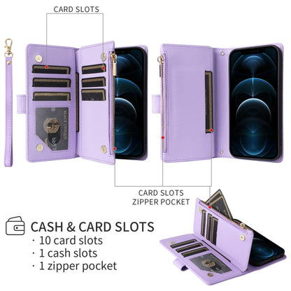 For iPhone 15 Plus / 14 Plus Crossbody Zipper Wallet Rhombus Leather Phone Case(Purple) - iPhone 15 Plus Cases by buy2fix | Online Shopping UK | buy2fix