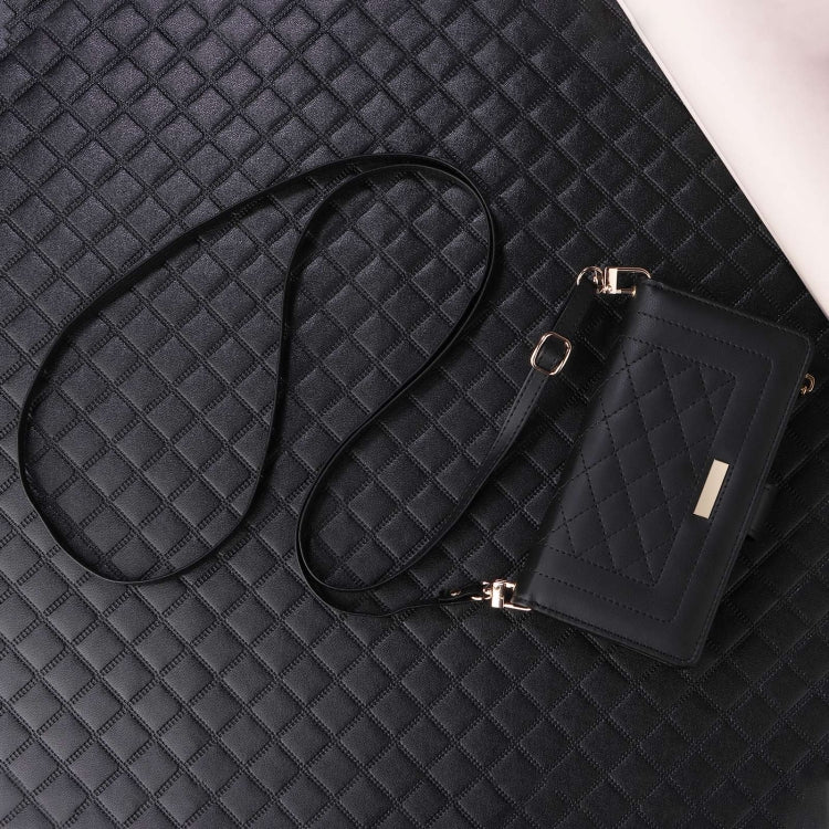 For iPhone 14 / 13 Crossbody Zipper Wallet Rhombus Leather Phone Case(Black) - iPhone 14 Cases by buy2fix | Online Shopping UK | buy2fix