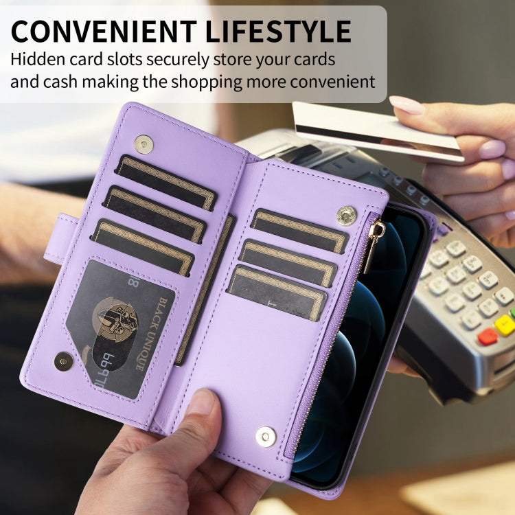 For iPhone 14 Pro Crossbody Zipper Wallet Rhombus Leather Phone Case(Purple) - iPhone 14 Pro Cases by buy2fix | Online Shopping UK | buy2fix