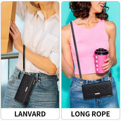 For iPhone 14 Pro Crossbody Zipper Wallet Rhombus Leather Phone Case(Black) - iPhone 14 Pro Cases by buy2fix | Online Shopping UK | buy2fix