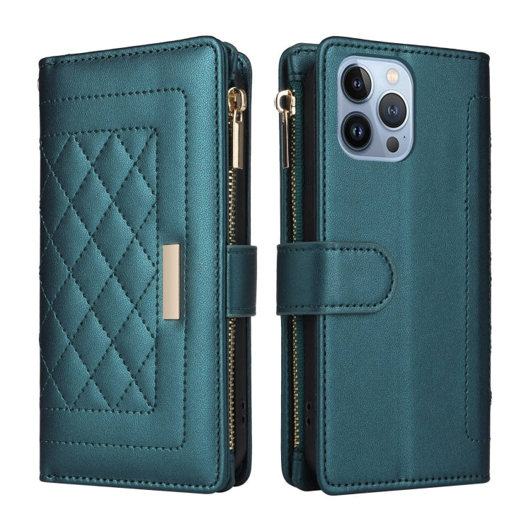 For iPhone 13 Pro Crossbody Zipper Wallet Rhombus Leather Phone Case(Green) - iPhone 13 Pro Cases by buy2fix | Online Shopping UK | buy2fix
