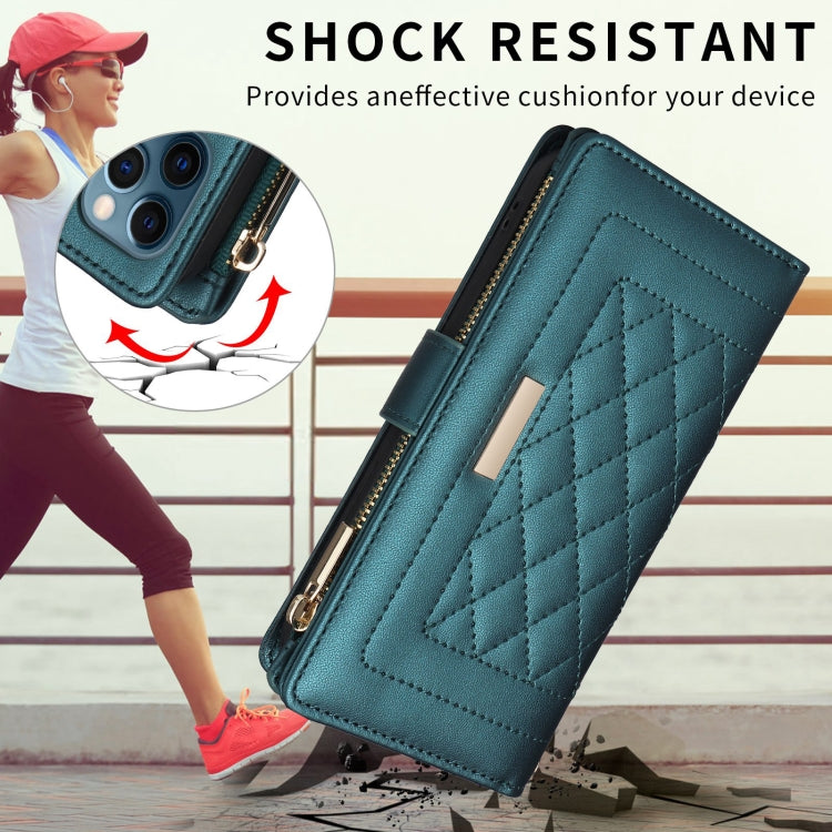 For iPhone 13 Pro Crossbody Zipper Wallet Rhombus Leather Phone Case(Green) - iPhone 13 Pro Cases by buy2fix | Online Shopping UK | buy2fix