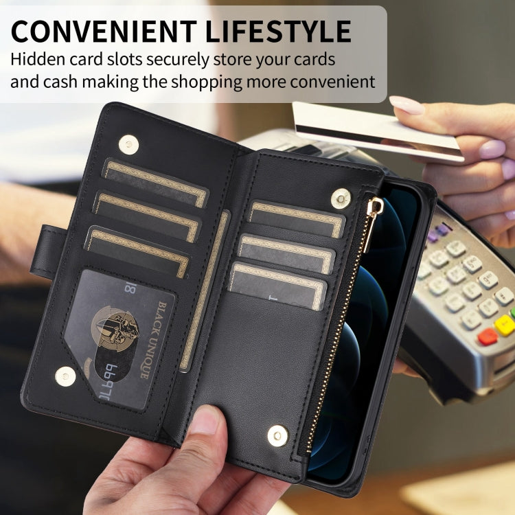 For iPhone 12 / 12 Pro Crossbody Zipper Wallet Rhombus Leather Phone Case(Black) - iPhone 12 / 12 Pro Cases by buy2fix | Online Shopping UK | buy2fix