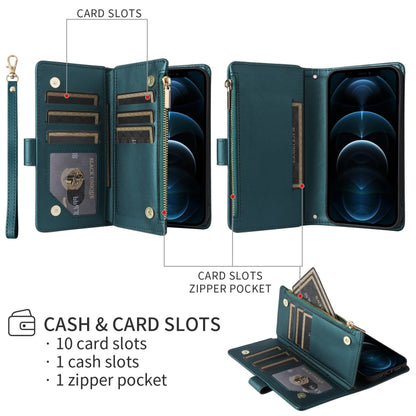 For iPhone 12 / 12 Pro Crossbody Zipper Wallet Rhombus Leather Phone Case(Green) - iPhone 12 / 12 Pro Cases by buy2fix | Online Shopping UK | buy2fix
