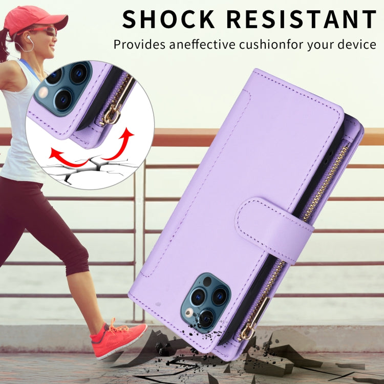 For iPhone 12 Pro Max Crossbody Zipper Wallet Rhombus Leather Phone Case(Purple) - iPhone 12 Pro Max Cases by buy2fix | Online Shopping UK | buy2fix