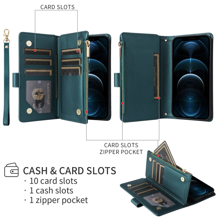 For iPhone 12 Pro Max Crossbody Zipper Wallet Rhombus Leather Phone Case(Green) - iPhone 12 Pro Max Cases by buy2fix | Online Shopping UK | buy2fix
