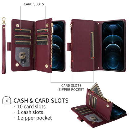 For iPhone 12 Pro Max Crossbody Zipper Wallet Rhombus Leather Phone Case(Wine Red) - iPhone 12 Pro Max Cases by buy2fix | Online Shopping UK | buy2fix