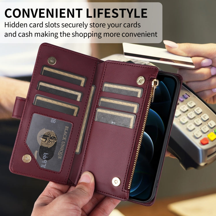 For iPhone 12 Pro Max Crossbody Zipper Wallet Rhombus Leather Phone Case(Wine Red) - iPhone 12 Pro Max Cases by buy2fix | Online Shopping UK | buy2fix