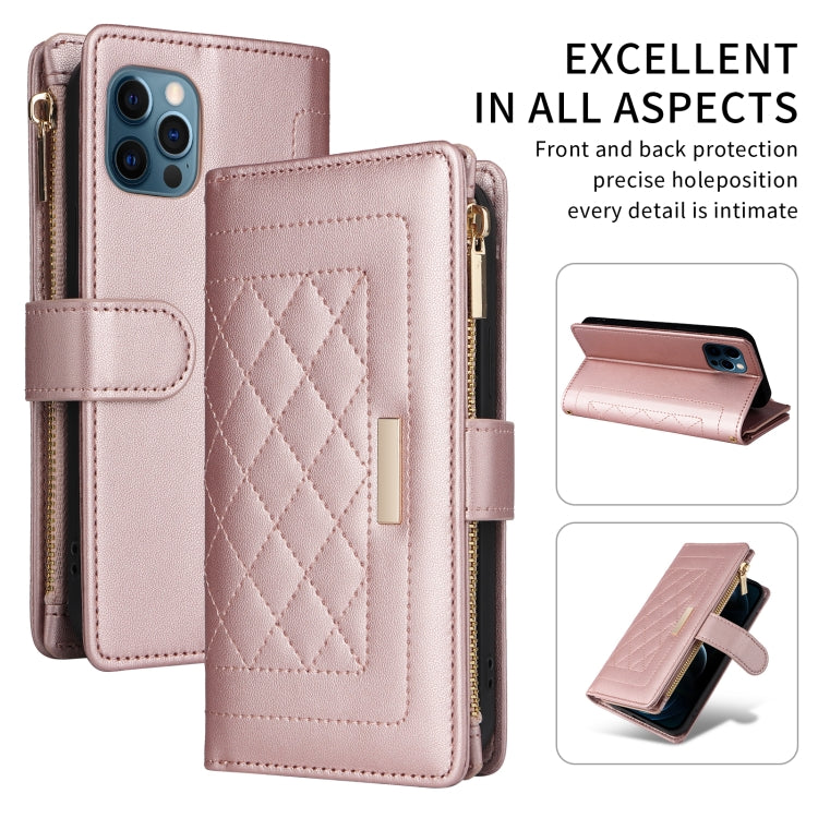 For iPhone 11 Pro Max Crossbody Zipper Wallet Rhombus Leather Phone Case(Rose Gold) - iPhone 11 Pro Max Cases by buy2fix | Online Shopping UK | buy2fix