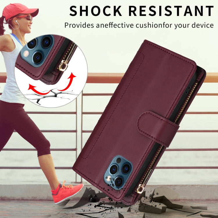 For iPhone 11 Pro Max Crossbody Zipper Wallet Rhombus Leather Phone Case(Wine Red) - iPhone 11 Pro Max Cases by buy2fix | Online Shopping UK | buy2fix