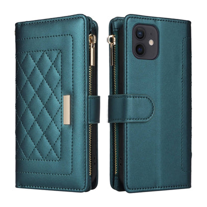 For iPhone 11 Crossbody Zipper Wallet Rhombus Leather Phone Case(Green) - iPhone 11 Cases by buy2fix | Online Shopping UK | buy2fix