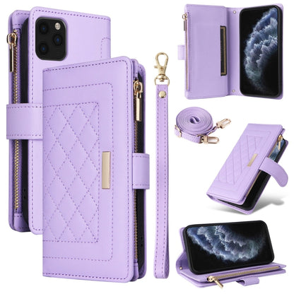 For iPhone 11 Pro Crossbody Zipper Wallet Rhombus Leather Phone Case(Purple) - iPhone 11 Pro Cases by buy2fix | Online Shopping UK | buy2fix