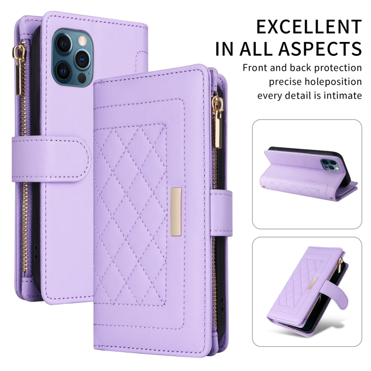 For iPhone 11 Pro Crossbody Zipper Wallet Rhombus Leather Phone Case(Purple) - iPhone 11 Pro Cases by buy2fix | Online Shopping UK | buy2fix
