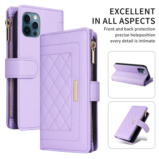 For iPhone 11 Pro Crossbody Zipper Wallet Rhombus Leather Phone Case(Purple) - iPhone 11 Pro Cases by buy2fix | Online Shopping UK | buy2fix