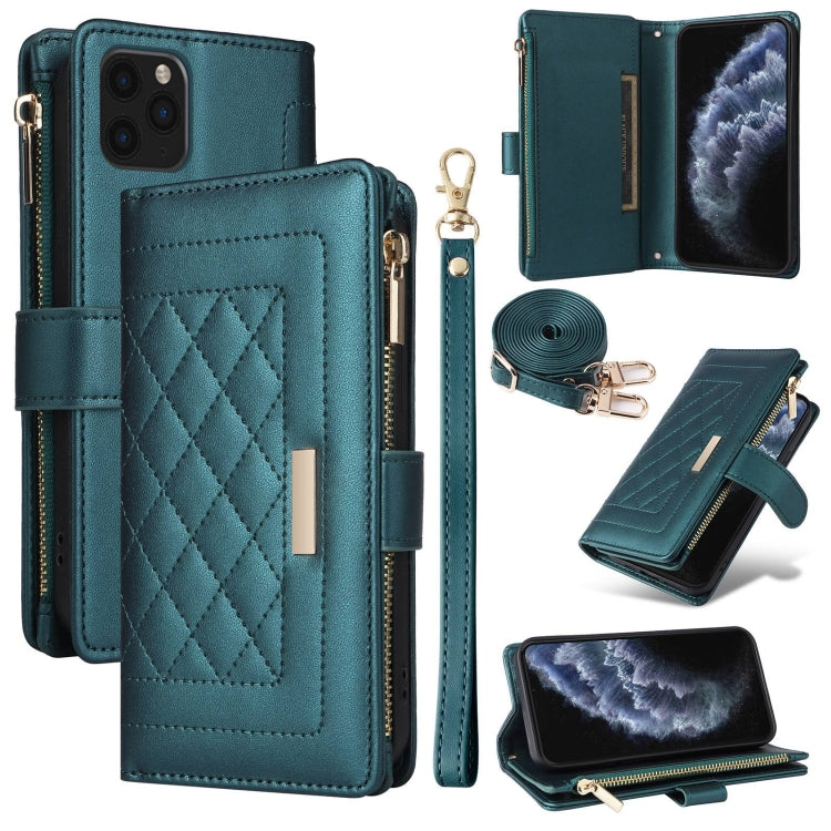 For iPhone 11 Pro Crossbody Zipper Wallet Rhombus Leather Phone Case(Green) - iPhone 11 Pro Cases by buy2fix | Online Shopping UK | buy2fix