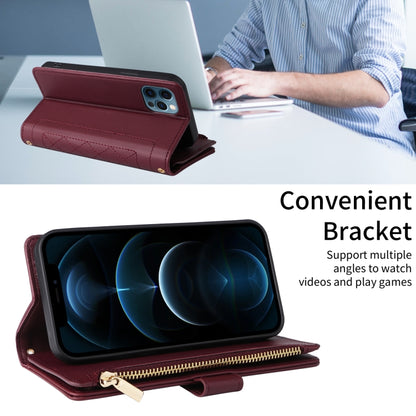 For iPhone 11 Pro Crossbody Zipper Wallet Rhombus Leather Phone Case(Wine Red) - iPhone 11 Pro Cases by buy2fix | Online Shopping UK | buy2fix