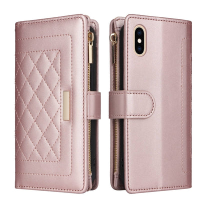 For iPhone X / XS Crossbody Zipper Wallet Rhombus Leather Phone Case(Rose Gold) - More iPhone Cases by buy2fix | Online Shopping UK | buy2fix