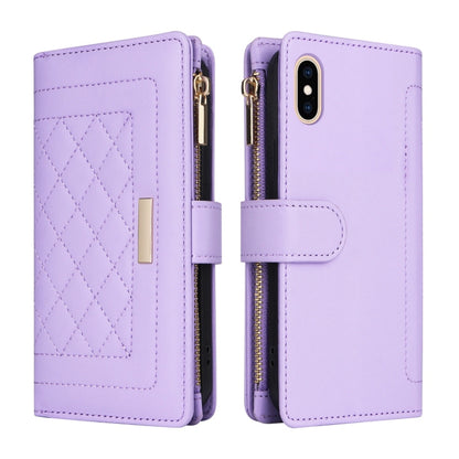 For iPhone X / XS Crossbody Zipper Wallet Rhombus Leather Phone Case(Purple) - More iPhone Cases by buy2fix | Online Shopping UK | buy2fix