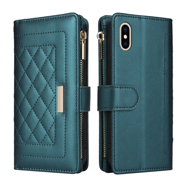 For iPhone X / XS Crossbody Zipper Wallet Rhombus Leather Phone Case(Green) - More iPhone Cases by buy2fix | Online Shopping UK | buy2fix