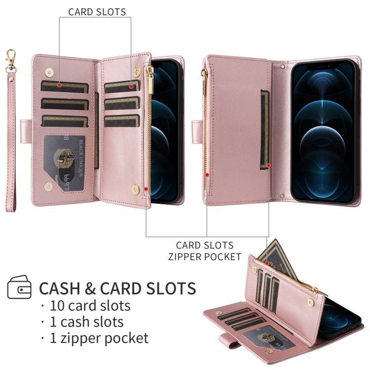 For iPhone XR Crossbody Zipper Wallet Rhombus Leather Phone Case(Rose Gold) - More iPhone Cases by buy2fix | Online Shopping UK | buy2fix