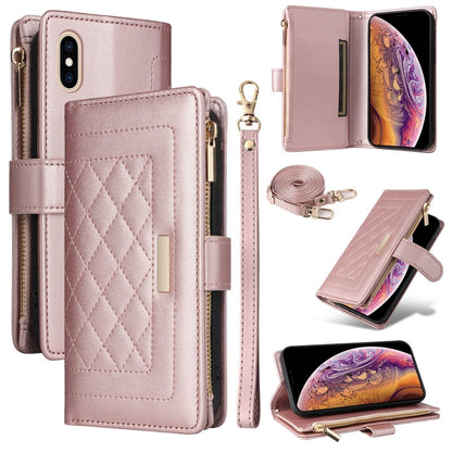 For iPhone XS Max Crossbody Zipper Wallet Rhombus Leather Phone Case(Rose Gold) - More iPhone Cases by buy2fix | Online Shopping UK | buy2fix