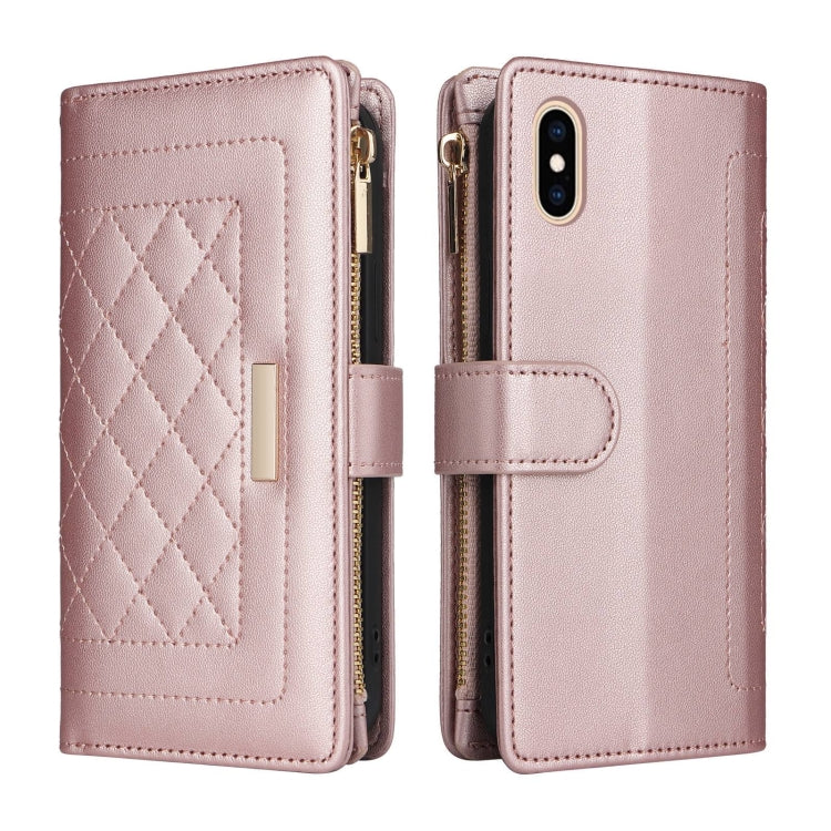 For iPhone XS Max Crossbody Zipper Wallet Rhombus Leather Phone Case(Rose Gold) - More iPhone Cases by buy2fix | Online Shopping UK | buy2fix