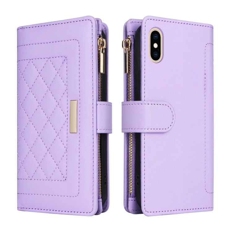 For iPhone XS Max Crossbody Zipper Wallet Rhombus Leather Phone Case(Purple) - More iPhone Cases by buy2fix | Online Shopping UK | buy2fix