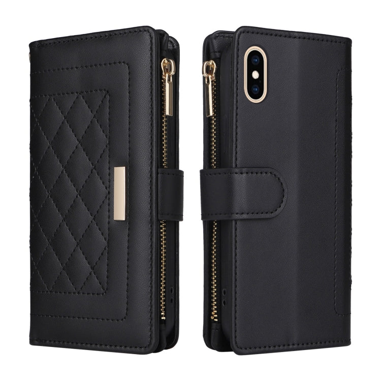 For iPhone XS Max Crossbody Zipper Wallet Rhombus Leather Phone Case(Black) - More iPhone Cases by buy2fix | Online Shopping UK | buy2fix